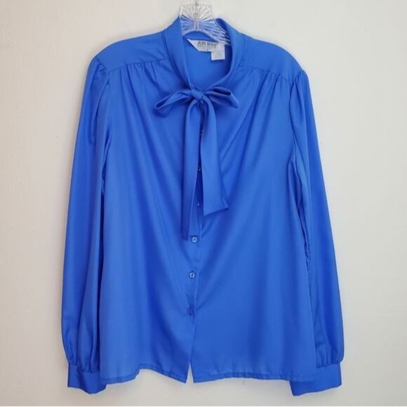 Vintage Tops - Vintage Judy Bond royal blue tie neck blouse